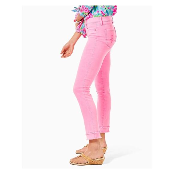 Lilly Pulitzer South Ocean High Rise 29" Crop Skinny Jeans in Pink size 4 - Picture 1 of 9